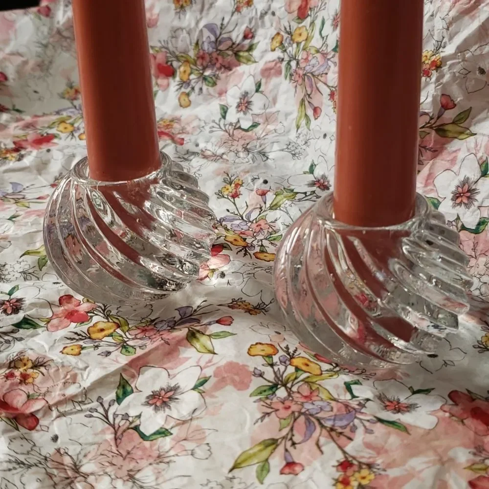 set of glass taper-candles & glass holders